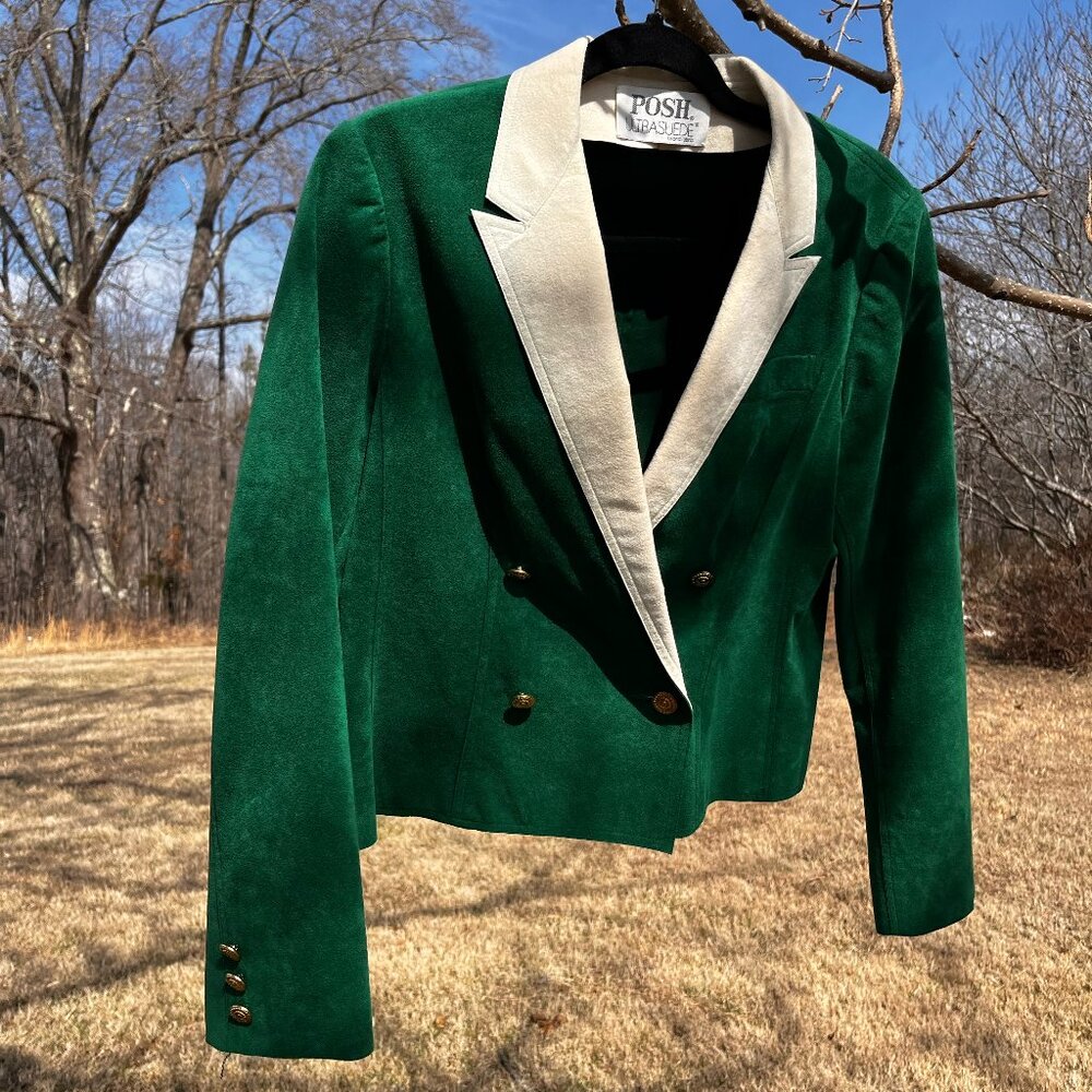 Vintage 70s Ultrasuede Jacket | Emerald Green | Cream Collar | Small